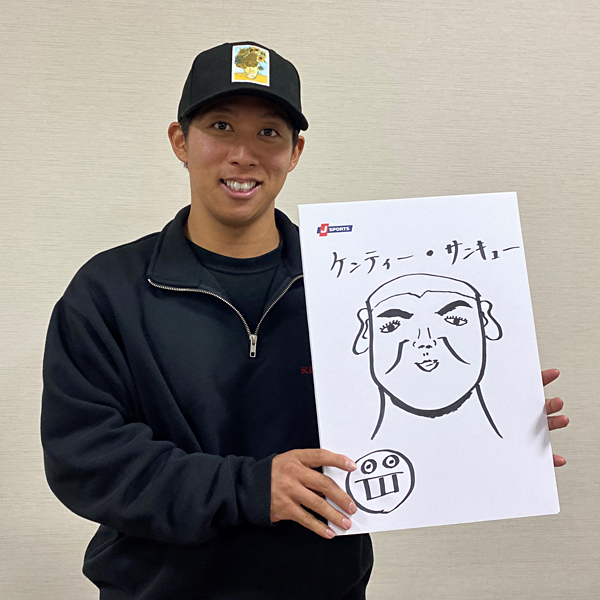 広島東洋カープ選手デザイン似顔絵Tシャツ 中村健人選手 by 羽月隆太郎画伯 ベビーピンク