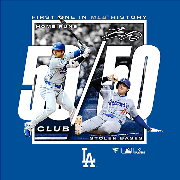 大谷翔平 50-50 FIRST ONE IN MLB HISTORY Tシャツ ブルー