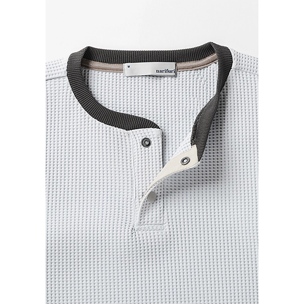 narifuri マルチワッフルヘンリーネックTシャツ BLACK