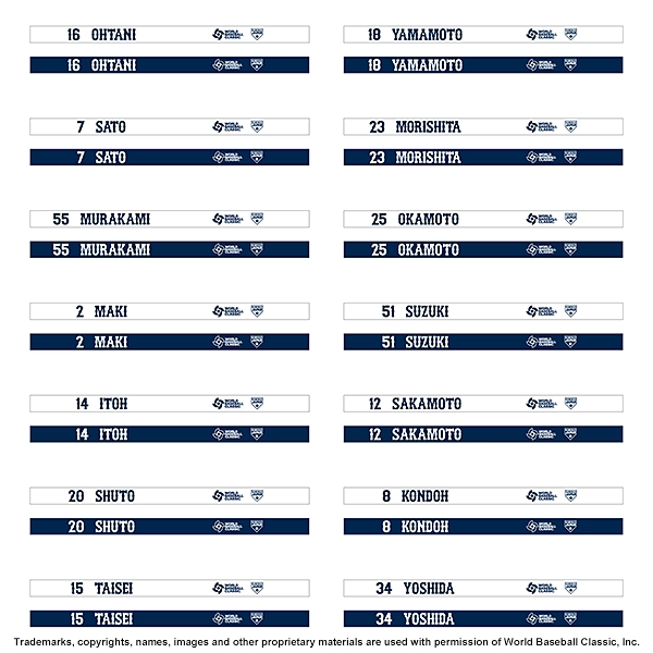 2026 WORLD BASEBALL CLASSIC 選手ラバーバンド コレクション（２個セット） ランダム