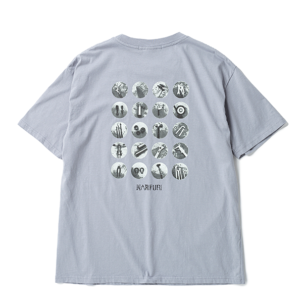 narifuri バックプリント Tシャツ BLUE GRAY