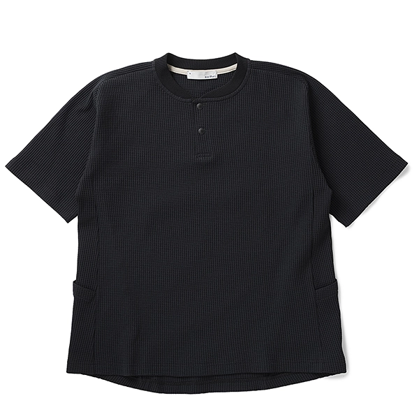 narifuri マルチワッフルヘンリーネックTシャツ BLACK