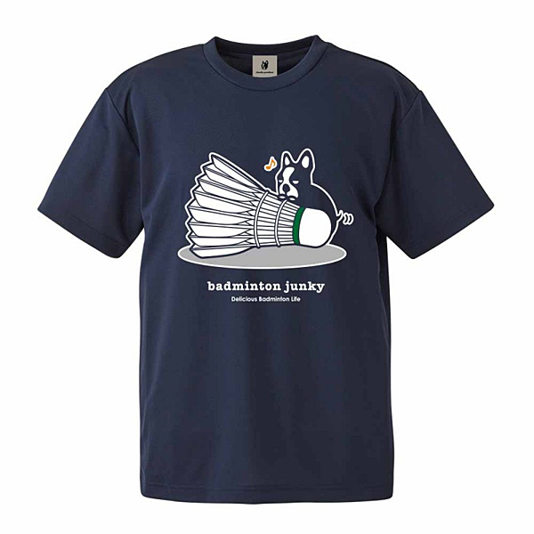 【アウトレット】badminton junky ルンルンシャトル犬+3 Tシャツ ネイビー