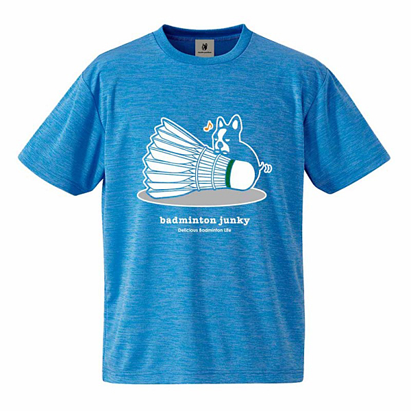 【アウトレット】badminton junky ルンルンシャトル犬+3 Tシャツ ヘザーブルー