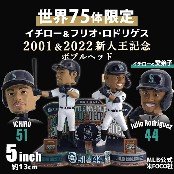 シアトル・マリナーズ イチロー＆フリオ・ロドリゲス 2001＆2022新人王 ボブルヘッド 5インチ（約13cm)