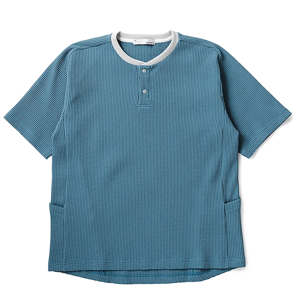 narifuri マルチワッフルヘンリーネックTシャツ TURQUOISE